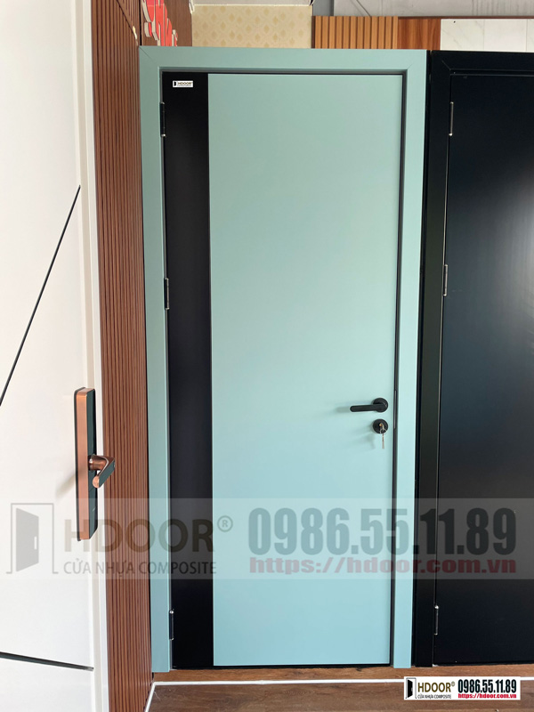 Cửa nhựa composite cao cấp HDOOR® trang trí màu sơn xanh
